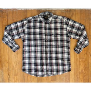 Vintage Mens Plaid Flannel Shirt Size Large 90s Worn In Cotton Button Down
