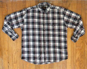 Vintage Mens Plaid Flannel Shirt Size Large 90s Worn In Cotton Button Down