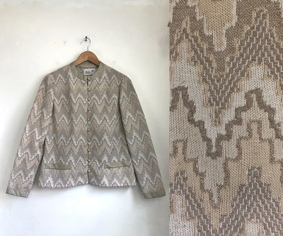 Vintage Metallic Gold Jacket | 60s Chevron Poly K… - image 1