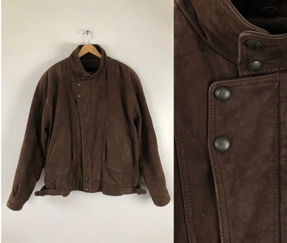 Vintage Mens Leather Bomber Jacket | 80s Brown Sof
