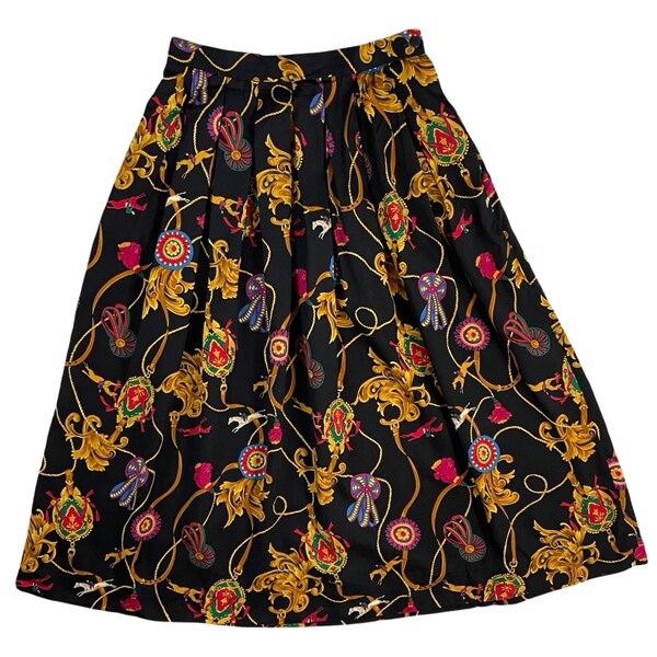 Vintage 80s Catherine Hepfer Novelty print equestrian skirt. Summer. Waist 27” main image 1