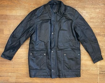 ジャケット・アウター 1980s 90s ROOTS Black Leather Zip Jacket Vintage 90s Black Roots Leather Jacket (L/XL) – Rebalance Vintage