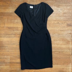 Vintage Black Sheath Dress Size Medium 1990s David Warren Minimalist Surplice