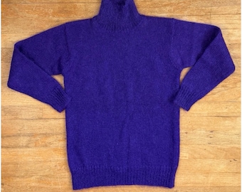 Jersey de cuello alto vintage de mohair y lana morado, talla XS/S, de los años 90. Tejido de punto.