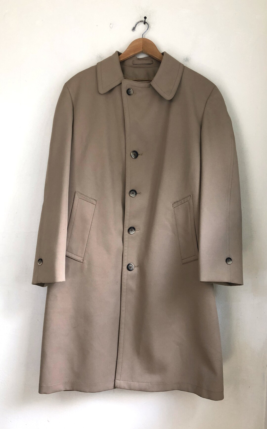 Vintage Mens Khaki Overcoat 70s Double Poly Knit Coat With Vintage Mens Khaki Overcoat 70s Double Poly Knit Coat With