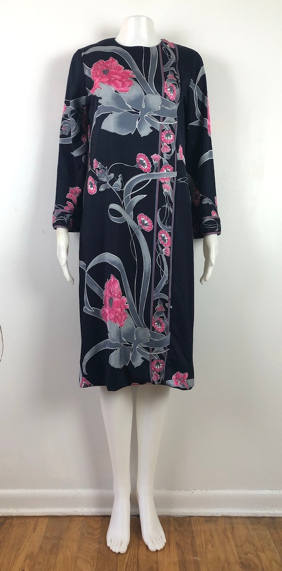 Vintage Floral Shift Dress | 70s Fine Poly Knit F… - image 2