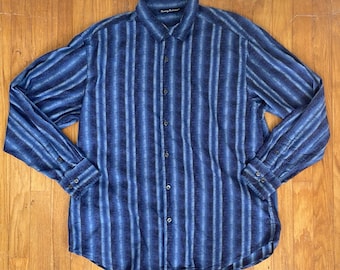 Vintage Mens Floral Cotton Shirt Size Large Y2K Tommy Bahama Blue Tropical Striped Print