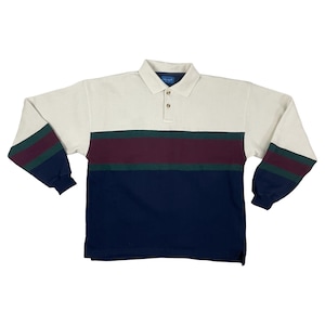 Vintage Mens Colorblock Sweatshirt Size Large 1980s Collared Knit Cotton Blend