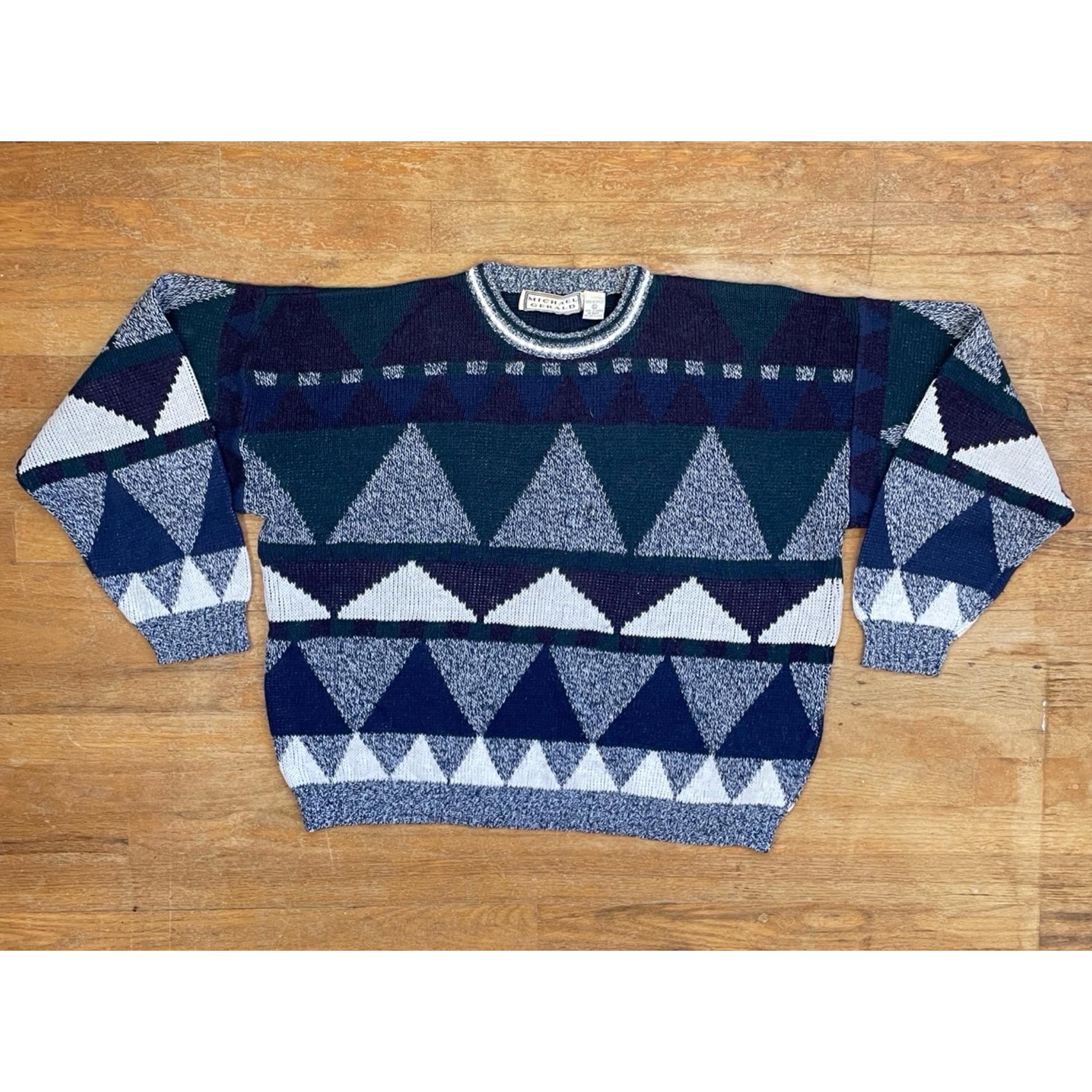 Vintage Mens Geometric Sweater Size XL 90s Knit Acrylic Triangle