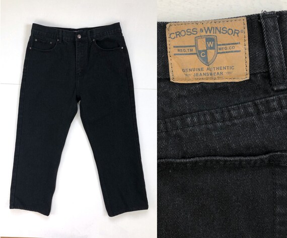 Vintage Mens Cropped Black Jeans 90s Faded Black Denim Jeans - Etsy