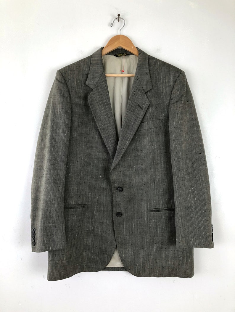Vintage Mens Pinstripe Blazer 80s Gray Wool Blend Striped | Etsy