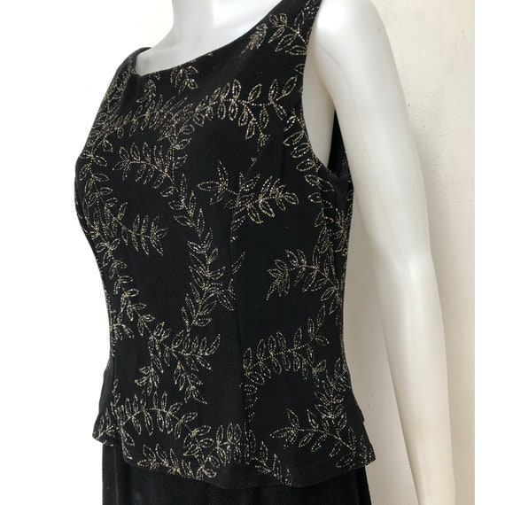Vintage Black Maxi Dress with Glitter Leaves | 90… - image 7