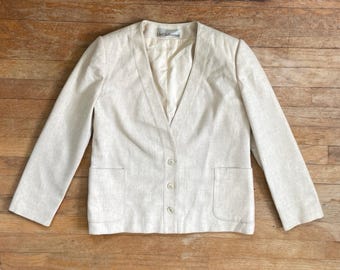 Blazer vintage de lã, tamanho médio, década de 1970, cor creme/bege.