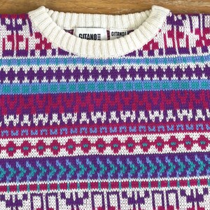 Vintage Fair Isle Sweater Womens Size Medium/Large | 1980s Knit Acrylic Crew Neck image 2