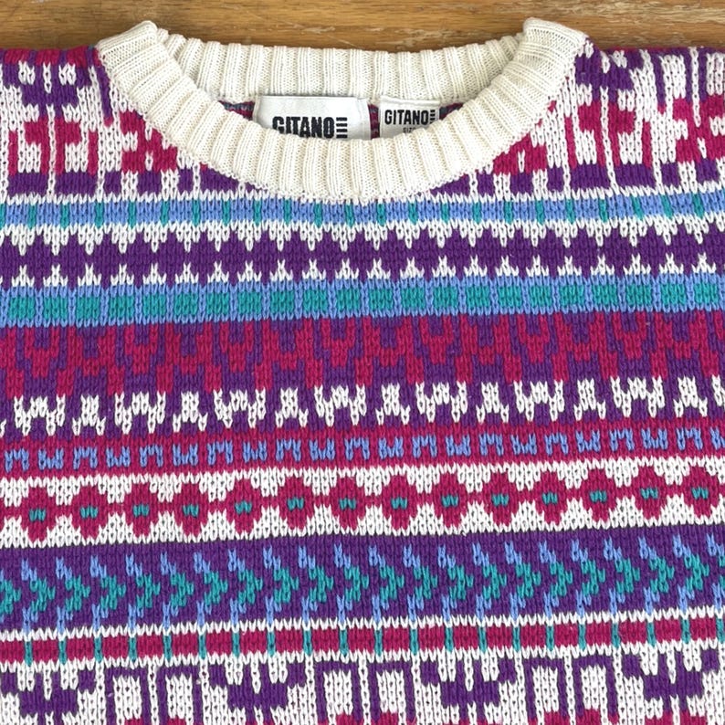 Vintage Fair Isle Sweater Womens Size Medium/Large | 1980s Knit Acrylic Crew Neck image 2