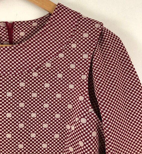 Vintage Checkered & Polka Dot Top | 60s Burgundy … - image 6