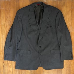 Vintage Mens Gray Blazer Size 46R 1980s Woven Worsted Wool Sport Coat Jacket