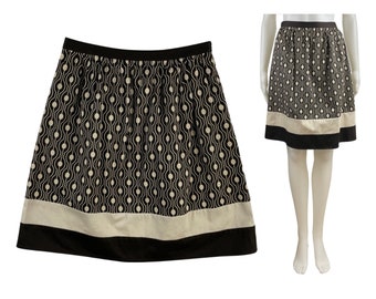 Vintage Mod Print Skirt | 90s Brown/Cream Cotton A-Line Skirt | Womens Size Small | 27" Waist