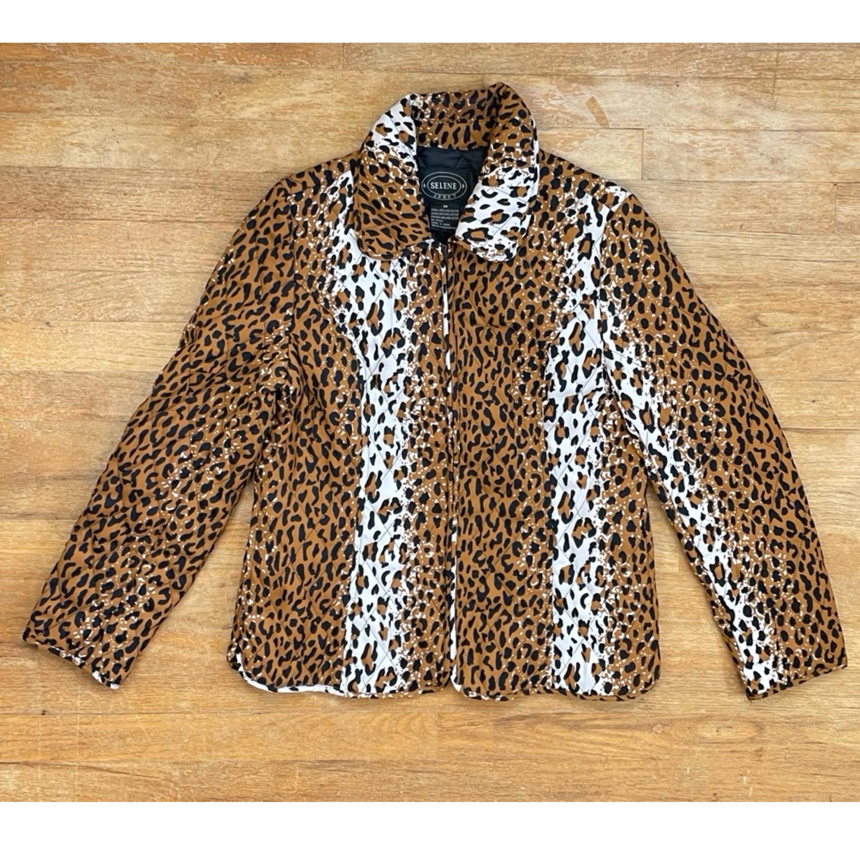 Vintage Leopard Print Quilted Jacket Size Small/medium 1990s Zip