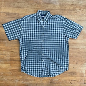 Vintage Mens Ralph Lauren Shirt Size Large/XL 1990s Blue Plaid Cotton Button Down