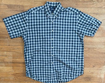 Vintage Mens Ralph Lauren Shirt Size Large/XL 1990s Blue Plaid Cotton Button Down