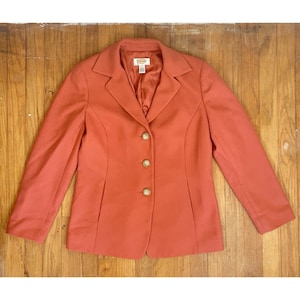 Vintage Orange Wool Blazer Womens Size Small 1990s Soft Wool Suit Coat Jacket with Pockets