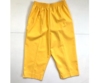 Vintage High Waist Capris | 90s Yellow Twill Cropped Capri Pants with Pockets | Womens Size Small/Medium | 27-30" Waist