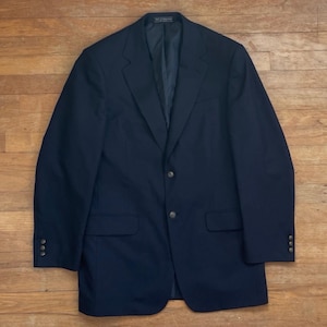 Vintage Mens Navy Blue Blazer Size 40L 1990s Worsted Wool Sport Coat Suit Jacket
