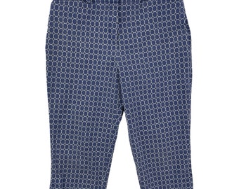 Vintage Geometric Print Capris Size L/XL | 33" Waist | 1990s Talbots Faded Blue Canvas Cotton Pants