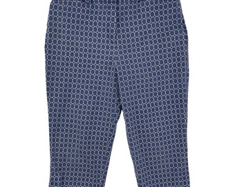 Vintage-Caprihose mit geometrischem Druck, Größe L/XL | 33" Taille | 1990er Talbots Faded Blue Canvas Baumwollhose