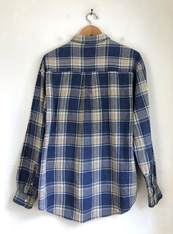 Vintage Mens Plaid Shirt | 90s Linen & Cotton But… - image 4