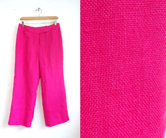 90s linen capris bright pink linen pants minimalis