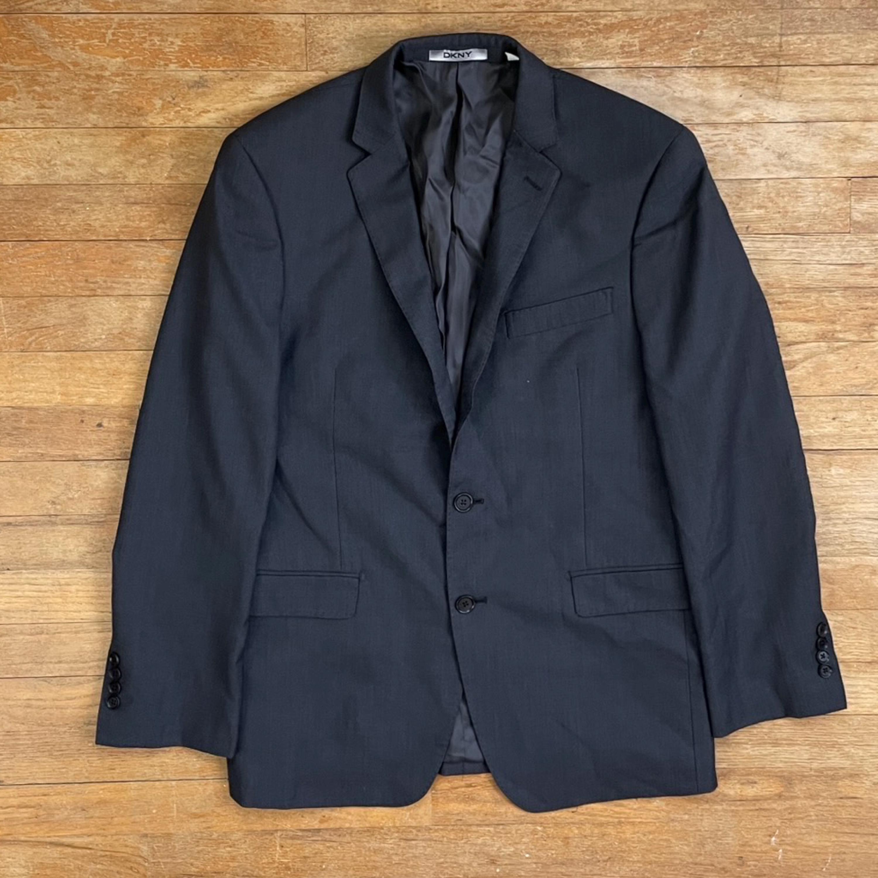 Vintage Mens DKNY Blazer Size 40R 1990s Gray Wool Sport Coat Suit Jacket