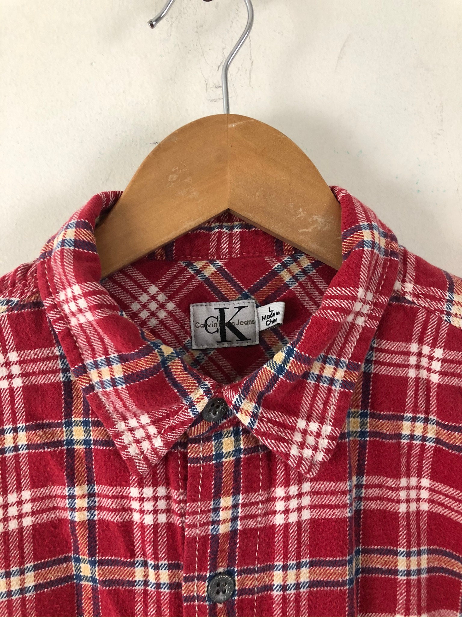 Vintage Calvin Klein Flannel Shirt 90s Red Tartan Plaid - Etsy