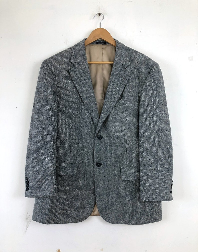 Vintage Mens Tweed Silk Blazer 80s Blue Woven Silk Suit Coat | Etsy
