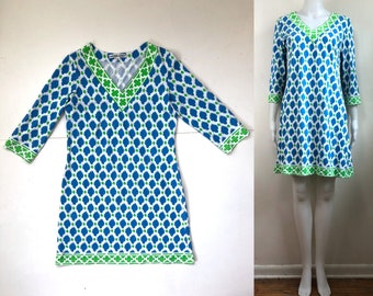 Mini vestido de algodón vintage / vestido de día con estampado abstracto de los años 90 / talla de mujer mediana