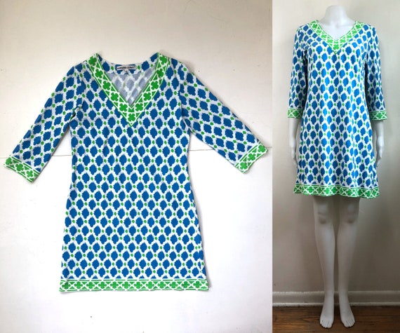 Vintage Cotton Mini Dress | 90s Abstract Print Da… - image 1