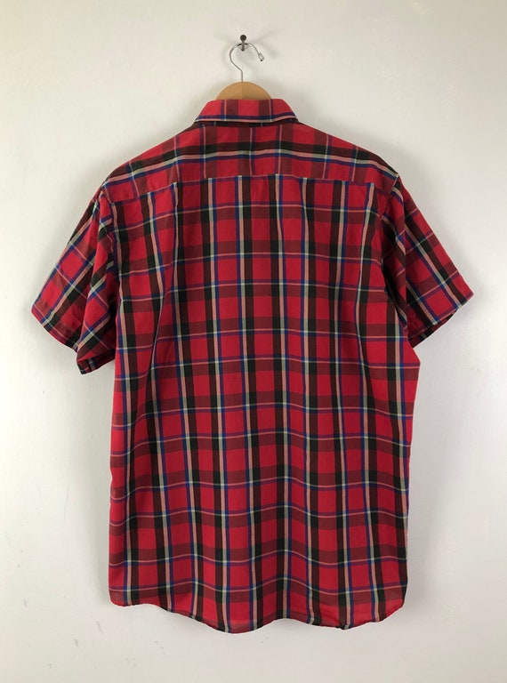Vintage Mens Plaid Shirt | 70s Red Tartan Button … - image 5