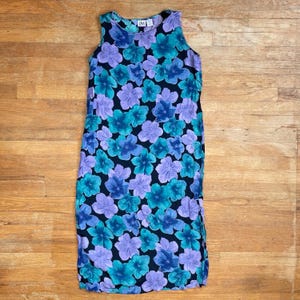 Vintage Floral Maxi Dress Size Small 1990s Sleeveless Flowers Tank Frock