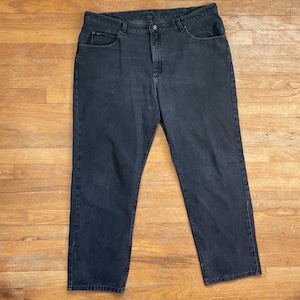 Vintage Mens Faded Black Jeans Size 42x30 1990s Lee Distressed Denim | 42 Waist 30 Inseam