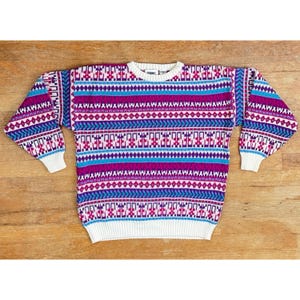 Vintage Fair Isle Sweater Womens Size Medium/Large | 1980s Knit Acrylic Crew Neck image 1