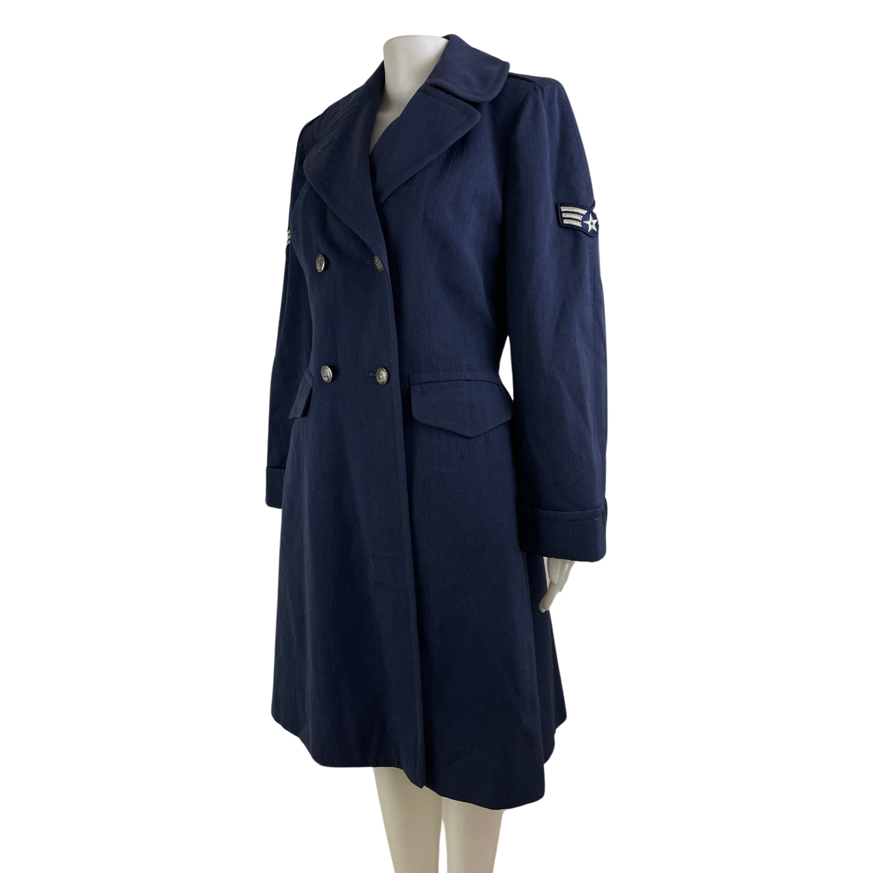 Vintage Twill Wool Military Coat Size XS 90s Blue Double Breasted