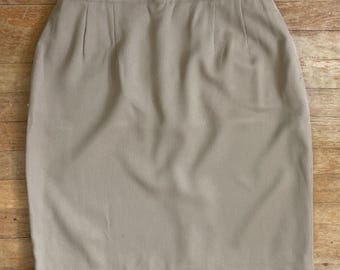 Vintage Beige Ribbed Skirt Size XL 33-34" Waist 1990s Straight Cut with Pockets