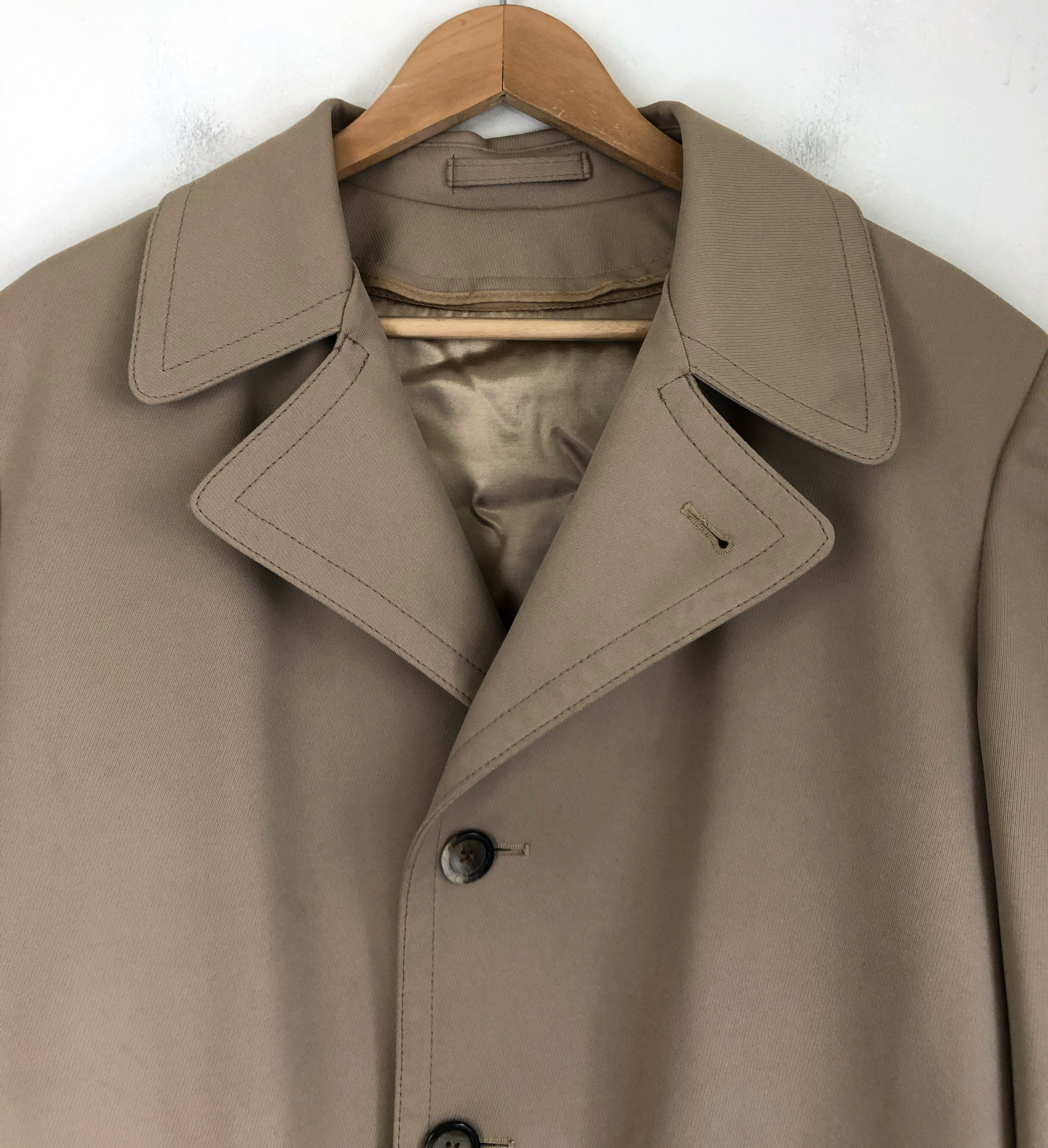 Vintage Mens Khaki Overcoat 70s Double Poly Knit Coat With Vintage Mens Khaki Overcoat 70s Double Poly Knit Coat With