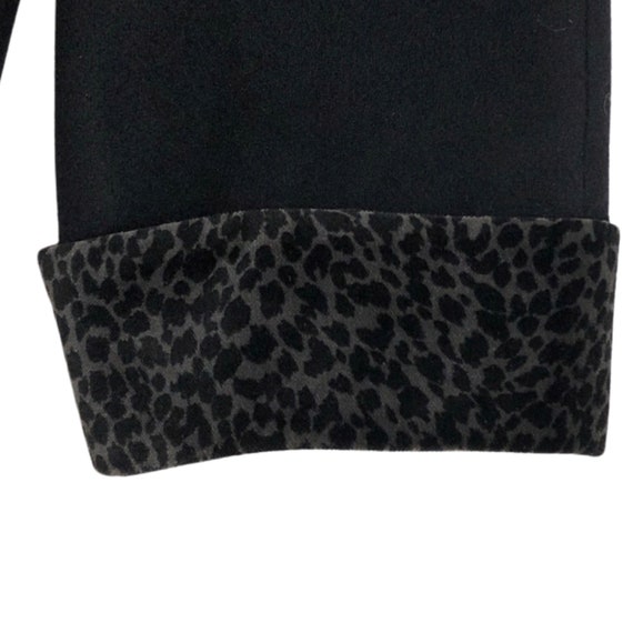 Vintage Leopard Velvet Trim Wool Coat | 80s Black… - image 5
