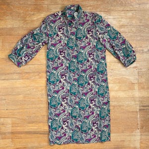 Vintage Paisley Dress Size Medium 1970s Button Down Day Shirtdress with Pockets