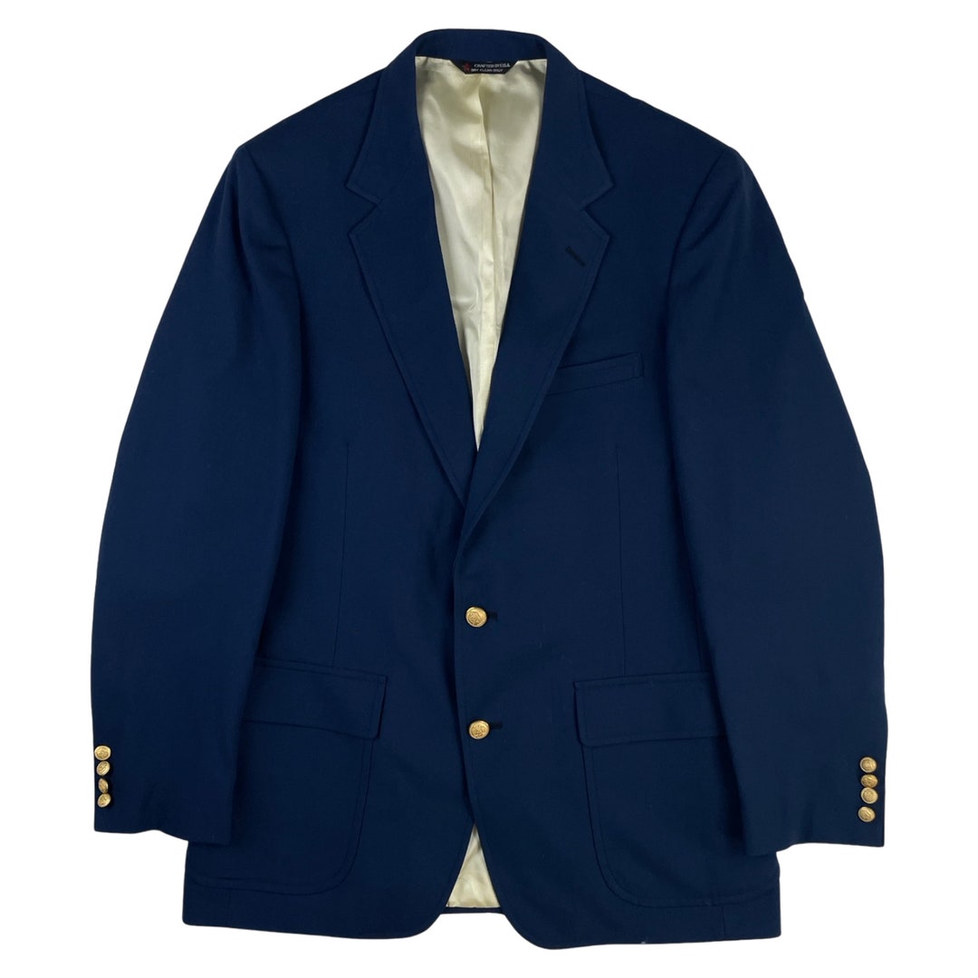Vintage Mens Royal Blue Blazer Size 42L 1980s Worsted Wool Etsy