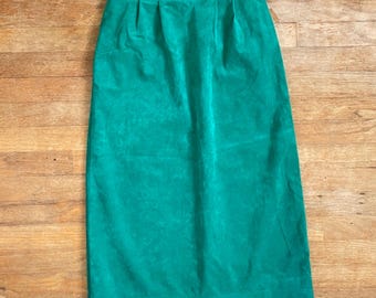Vintage Ultrasuede Skirt Size Small 27" Waist 1970s Teal Faux Suede Midi Pockets