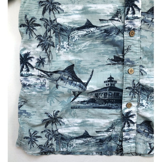 Vintage Mens Fishing Shirt | 90s Nautical Swordfish & Palm Tree Shirt | Mens Size Large