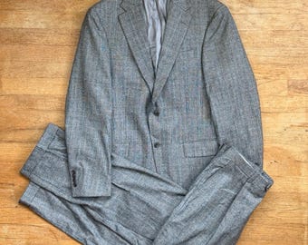 Vintage Mens Wool Houndstooth Plaid Suit Set Size 40R Blazer 32x31 Pants 90s Glen Plaid Hart Schaffner Marx
